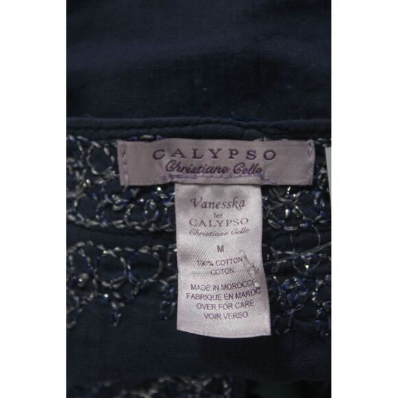 Calypso Saint Barth Womens Embroidered Tunic Blouse Blue  Cotton Size Medium - Picture 4 of 10